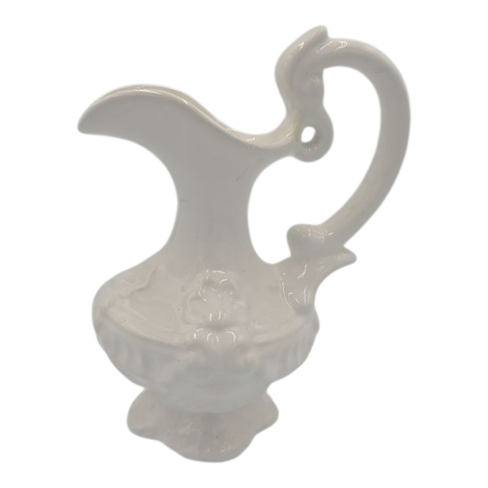 VTG CERAMIC Pitcher 7.5" From Portugal WHITE BEVERAGE PITCHER 12 Oz cottagecore